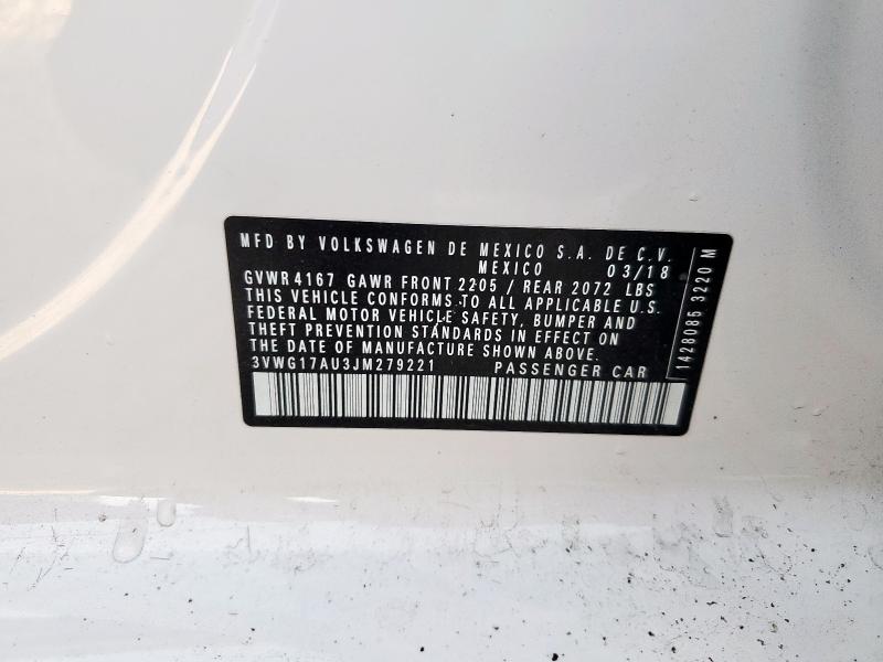 Aukcja sprzedaży 2018 Volkswagen Golf S, vin: 3VWG17AU3JM279221, numer aukcji: 92838205
