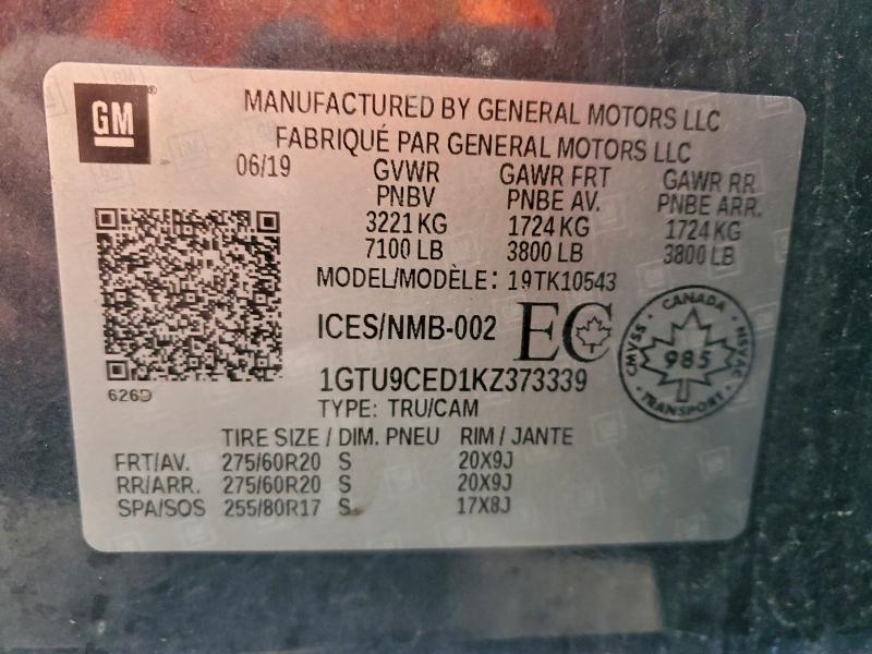 Продаж на аукціоні авто 2019 Gmc Sierra K15, vin: 1GTU9CED1KZ373339, номер лоту: 94302725