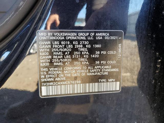 2021 Volkswagen Atlas Se მანქანა იყიდება აუქციონზე, vin: 1V2HR2CAXMC576299, აუქციონის ნომერი: 91075845