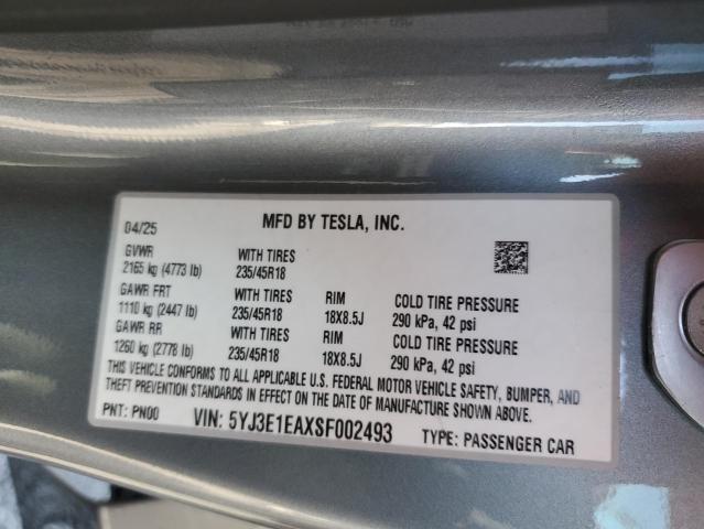 Aukcja sprzedaży 2025 Tesla Model 3, vin: 5YJ3E1EAXSF002493, numer aukcji: 93288135