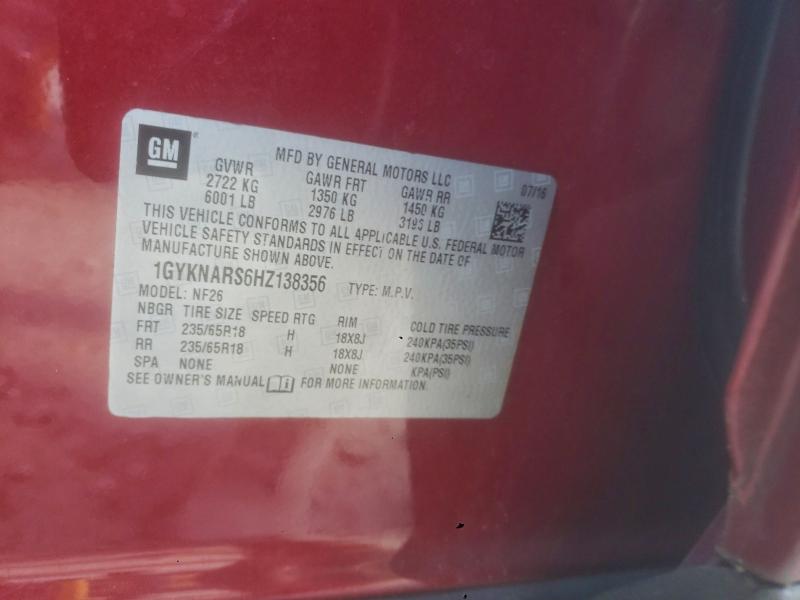 48568086 :رقم المزاد ، 1GYKNARS6HZ138356 vin ، 2017 Cadillac Xt5 مزاد بيع