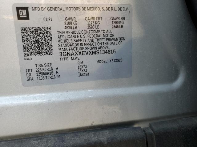 2021 Chevrolet Equinox მანქანა იყიდება აუქციონზე, vin: 3GNAXXEVXMS134615, აუქციონის ნომერი: 91987495