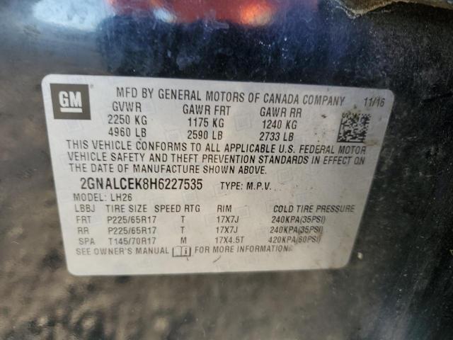 90982255 :رقم المزاد ، 2GNALCEK8H6227535 vin ، 2017 Chevrolet Equinox مزاد بيع
