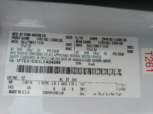 Aukcja sprzedaży 2020 Ford F150 Super, vin: 1FTEX1EB3LFA54296, numer aukcji: 93051395