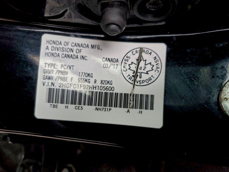 Aukcja sprzedaży 2017 Honda Civic, vin: 2HGFC1F92HH105600, numer aukcji: 93980285