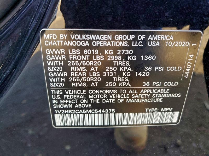 Aukcja sprzedaży 2021 Volkswagen Atlas Se, vin: 1V2HR2CA5MC544375, numer aukcji: 94048935