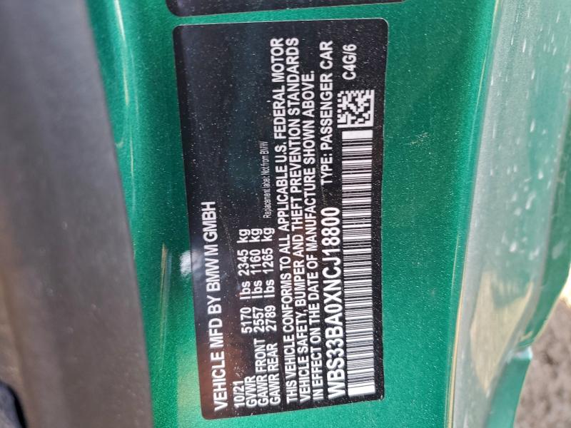 Aukcja sprzedaży 2022 Bmw M4, vin: WBS33BA0XNCJ18800, numer aukcji: 93606085