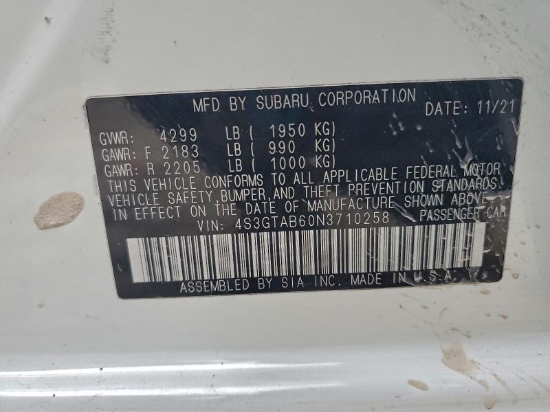 Продажа на аукционе авто 2022 Subaru Impreza, vin: 4S3GTAB60N3710258, номер лота: 94480465