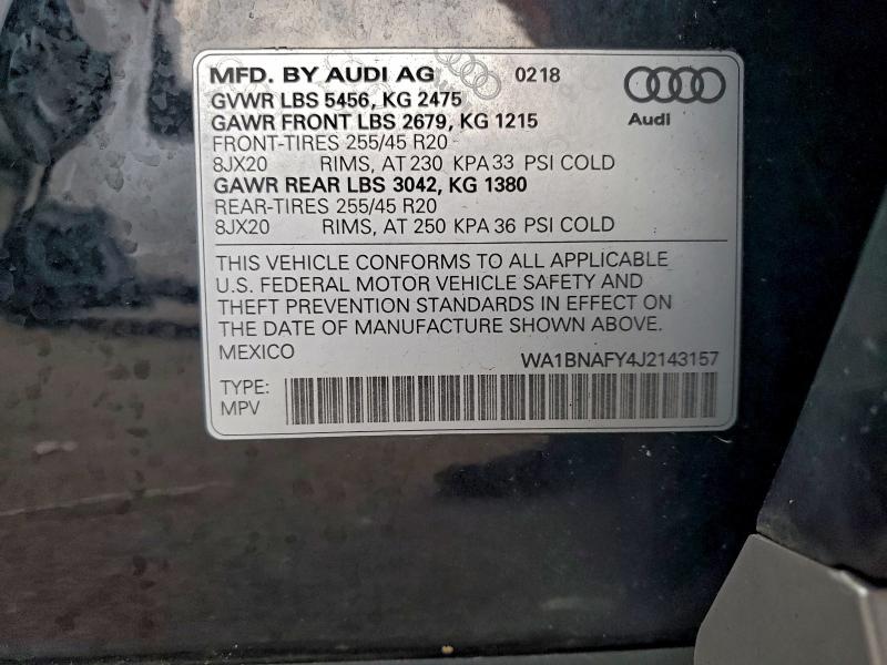 2018 Audi Q5 მანქანა იყიდება აუქციონზე, vin: WA1BNAFY4J2143157, აუქციონის ნომერი: 93863585
