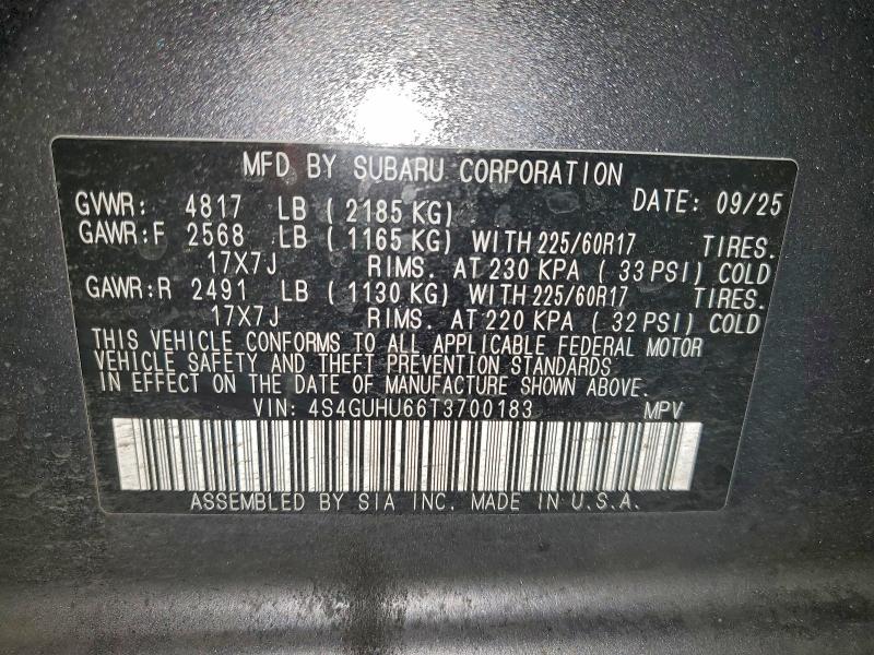 2026 Subaru Crosstrek მანქანა იყიდება აუქციონზე, vin: 4S4GUHU66T3700183, აუქციონის ნომერი: 93788765