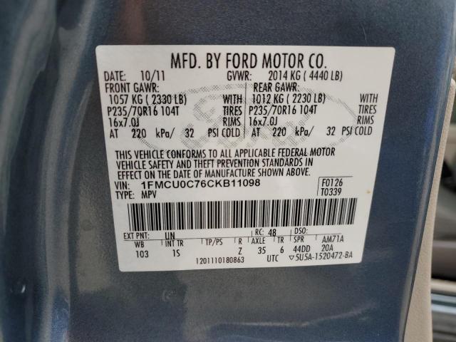 Aukcja sprzedaży 2012 Ford Escape, vin: 1FMCU0C76CKB11098, numer aukcji: 92991105