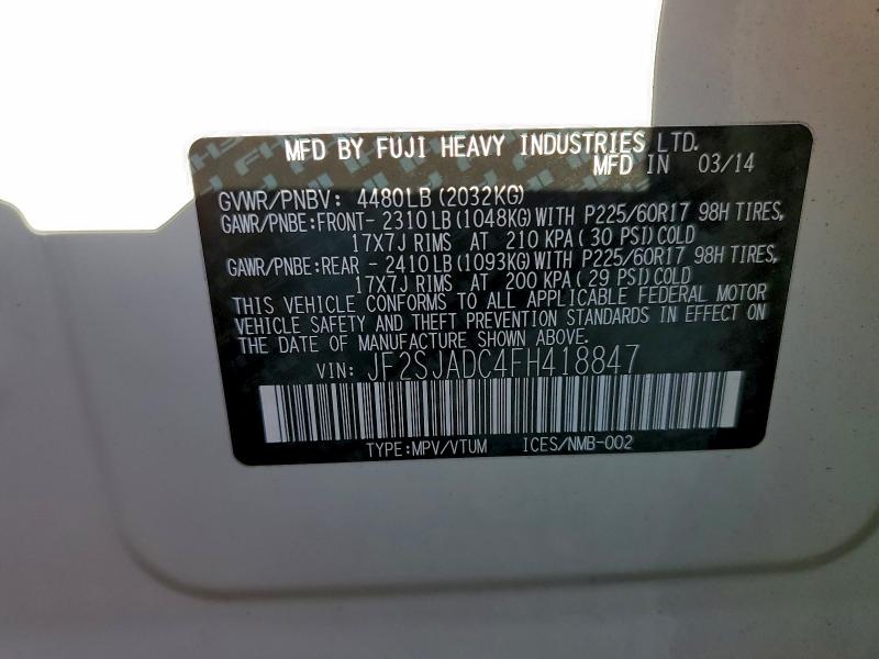 94393125 :رقم المزاد ، JF2SJADC4FH418847 vin ، 2015 Subaru Forester مزاد بيع