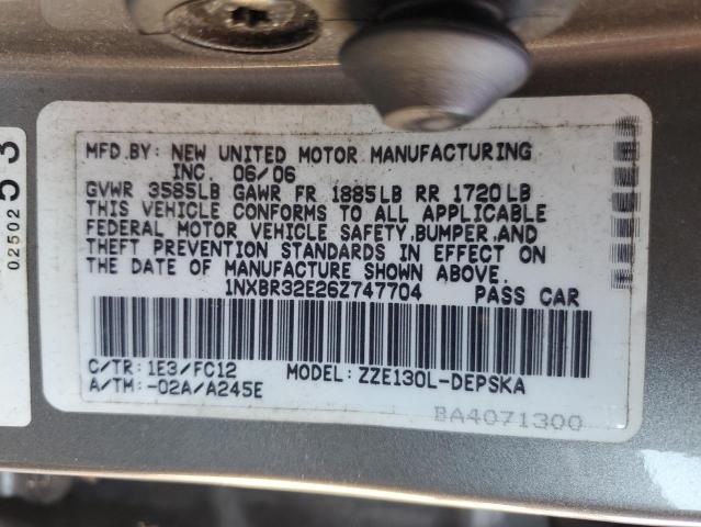91499125 :رقم المزاد ، 1NXBR32E26Z747704 vin ، 2006 Toyota Corolla مزاد بيع