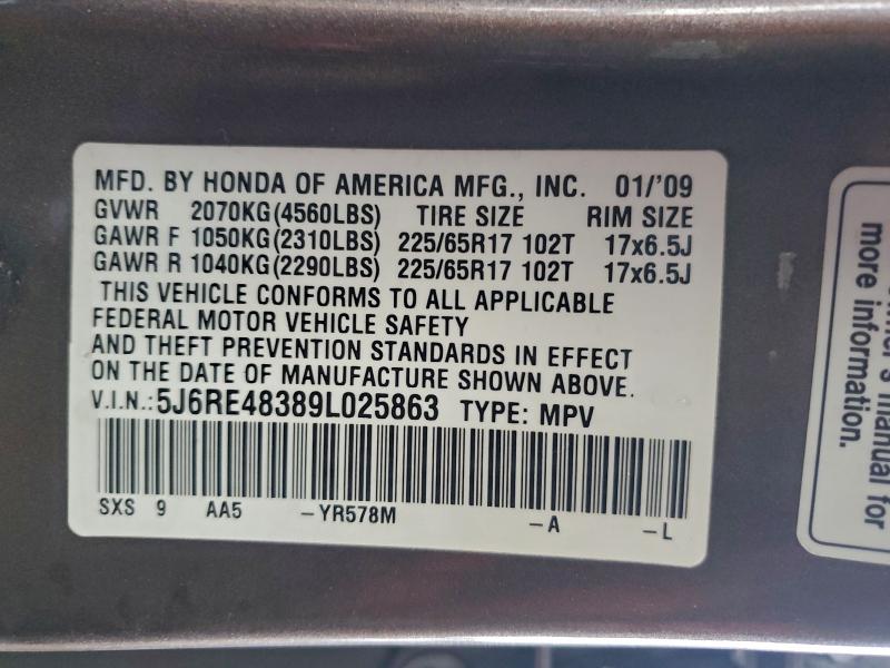Продаж на аукціоні авто 2009 Honda Cr-v, vin: 5J6RE48389L025863, номер лоту: 93749605