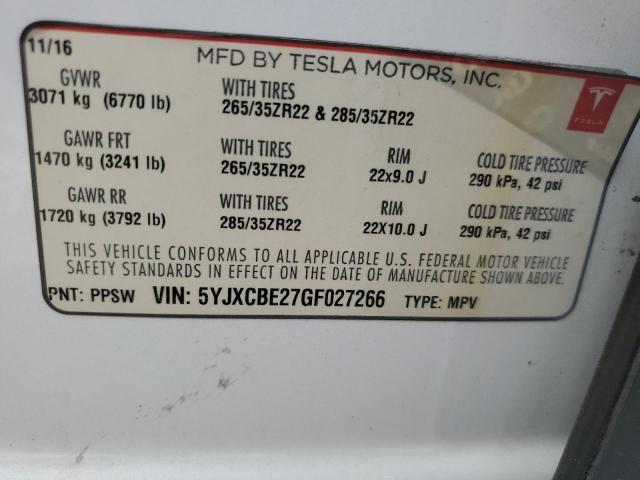 2016 Tesla Model X მანქანა იყიდება აუქციონზე, vin: 5YJXCBE27GF027266, აუქციონის ნომერი: 92024655
