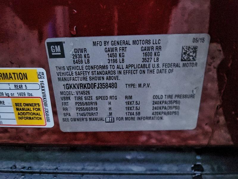 2015 Gmc Acadia მანქანა იყიდება აუქციონზე, vin: 1GKKVRKD0FJ358480, აუქციონის ნომერი: 93605795