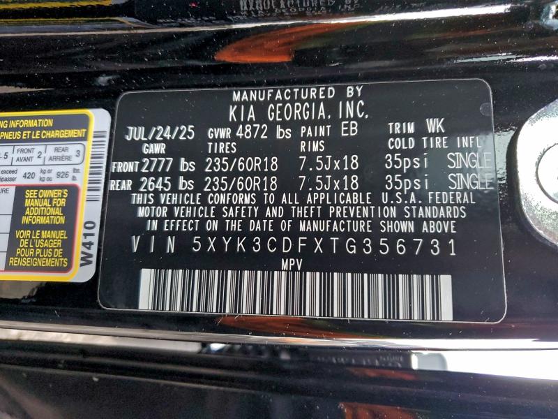 Aukcja sprzedaży 2026 Kia Sportage, vin: 5XYK3CDFXTG356731, numer aukcji: 93235625