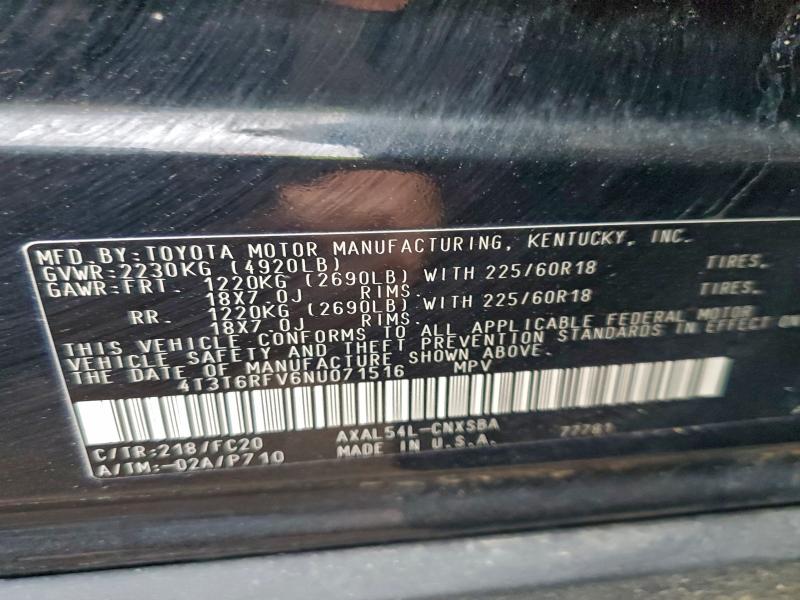 Aukcja sprzedaży 2022 Toyota Rav4, vin: 4T3T6RFV6NU071516, numer aukcji: 94297665