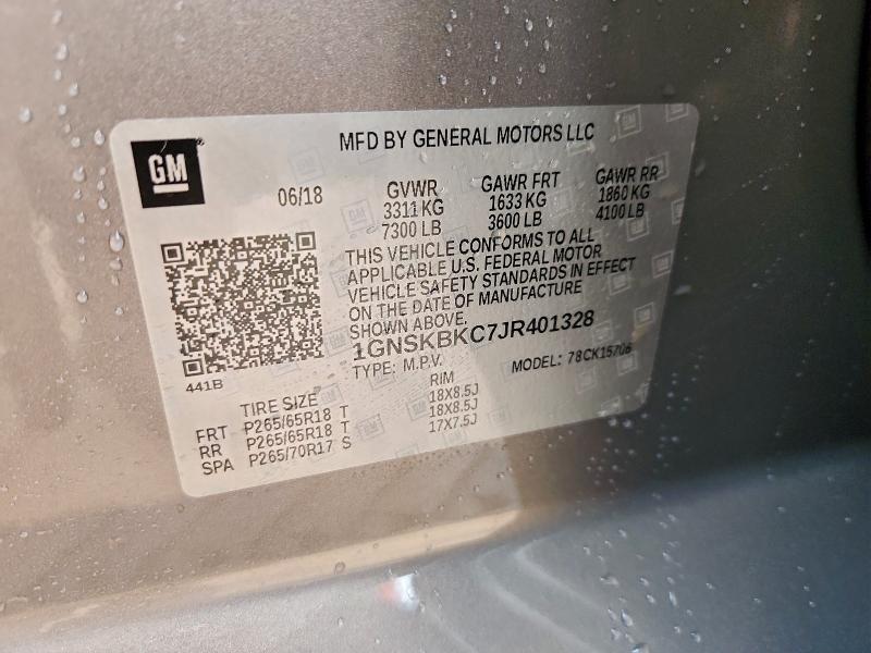 2018 Chevrolet Tahoe მანქანა იყიდება აუქციონზე, vin: 1GNSKBKC7JR401328, აუქციონის ნომერი: 82760705