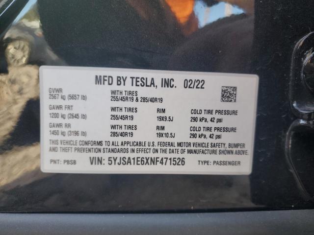 Продажа на аукционе авто 2022 Tesla Model S, vin: 5YJSA1E6XNF471526, номер лота: 92438285