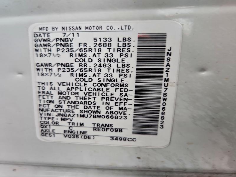 Продаж на аукціоні авто 2011 Nissan Murano S, vin: JN8AZ1MU7BW066823, номер лоту: 93968725
