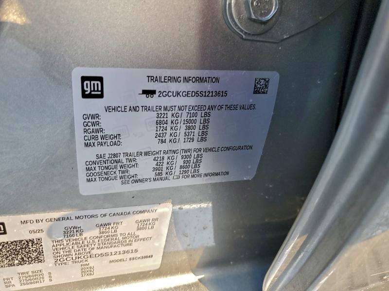 2025 Chevrolet Silverado მანქანა იყიდება აუქციონზე, vin: 2GCUKGED5S1213615, აუქციონის ნომერი: 94628585
