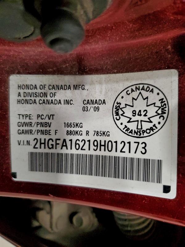 Продажа на аукционе авто 2009 Honda Civic, vin: 2HGFA16219H012173, номер лота: 94341645