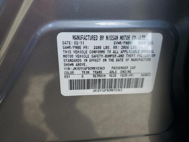 92747345 :رقم المزاد ، JN1EY1AP9CM910343 vin ، 2012 Infiniti M35h مزاد بيع