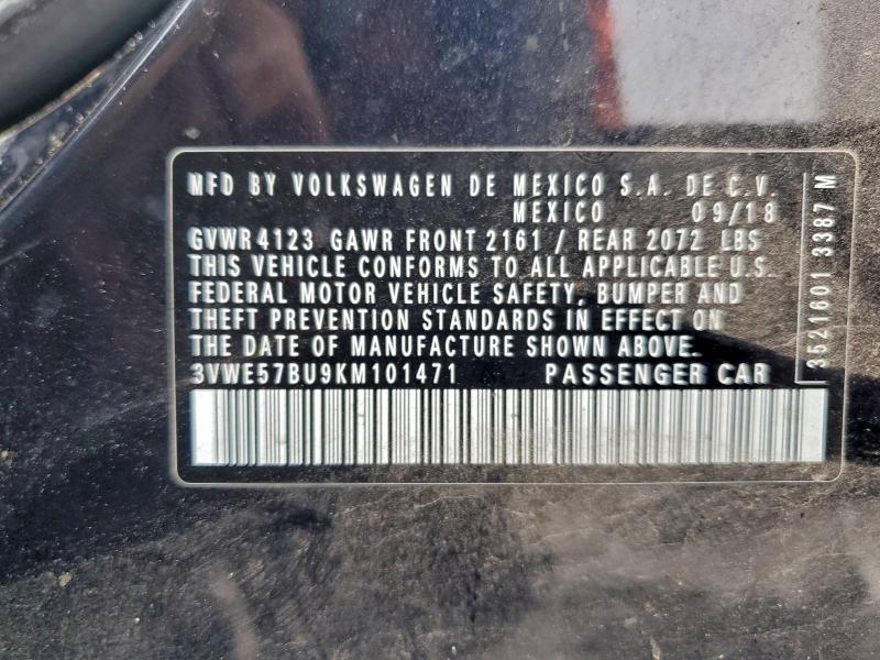 2019 Volkswagen Jetta მანქანა იყიდება აუქციონზე, vin: 3VWE57BU9KM101471, აუქციონის ნომერი: 55061366