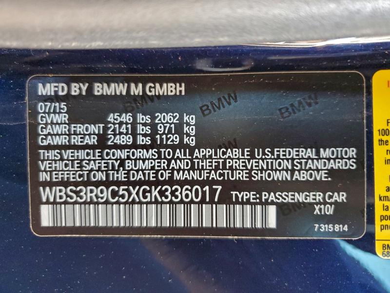 Aukcja sprzedaży 2016 Bmw M4, vin: WBS3R9C5XGK336017, numer aukcji: 93701045
