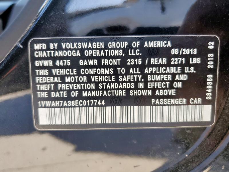 2014 Volkswagen Passat მანქანა იყიდება აუქციონზე, vin: 1VWAH7A38EC017744, აუქციონის ნომერი: 92912985