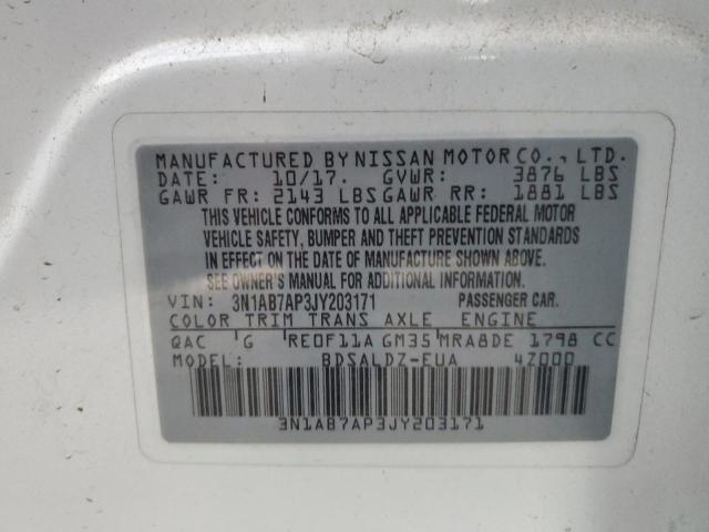 2018 Nissan Sentra მანქანა იყიდება აუქციონზე, vin: 3N1AB7AP3JY203171, აუქციონის ნომერი: 91854775