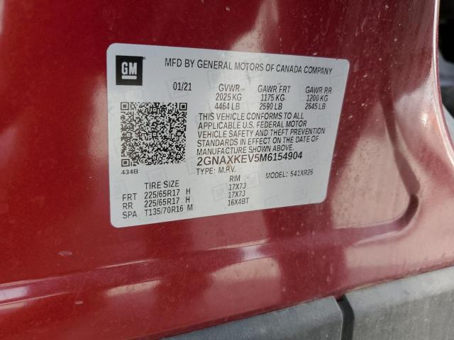 2021 Chevrolet Equinox მანქანა იყიდება აუქციონზე, vin: 2GNAXKEV5M6154904, აუქციონის ნომერი: 92578095