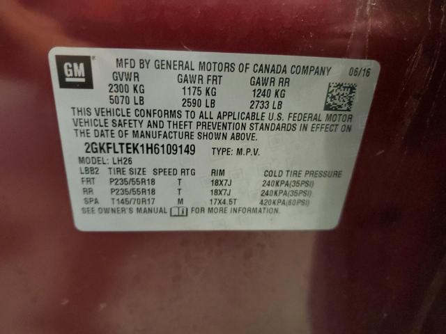 Aukcja sprzedaży 2017 Gmc Terrain Sl, vin: 2GKFLTEK1H6109149, numer aukcji: 91309605