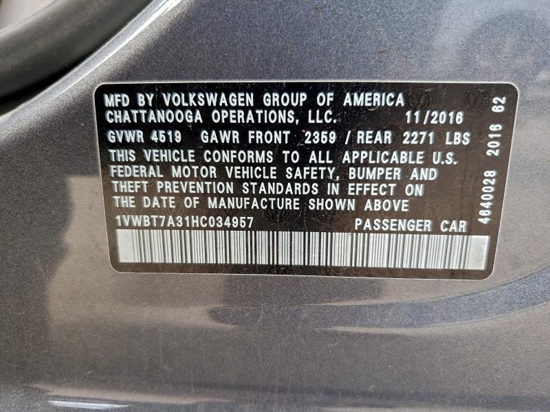 Aukcja sprzedaży 2017 Volkswagen Passat Se, vin: 1VWBT7A31HC034957, numer aukcji: 94328875