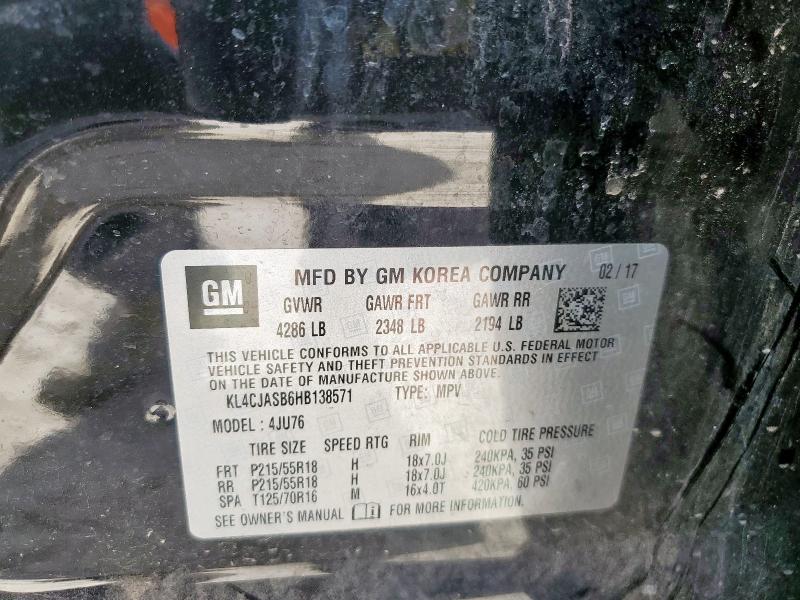 2017 Buick Encore მანქანა იყიდება აუქციონზე, vin: KL4CJASB6HB138571, აუქციონის ნომერი: 93423215