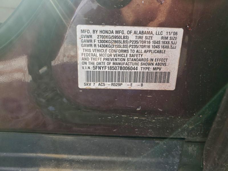 Продаж на аукціоні авто 2007 Honda Pilot Exl, vin: 5FNYF18507B006044, номер лоту: 94683325