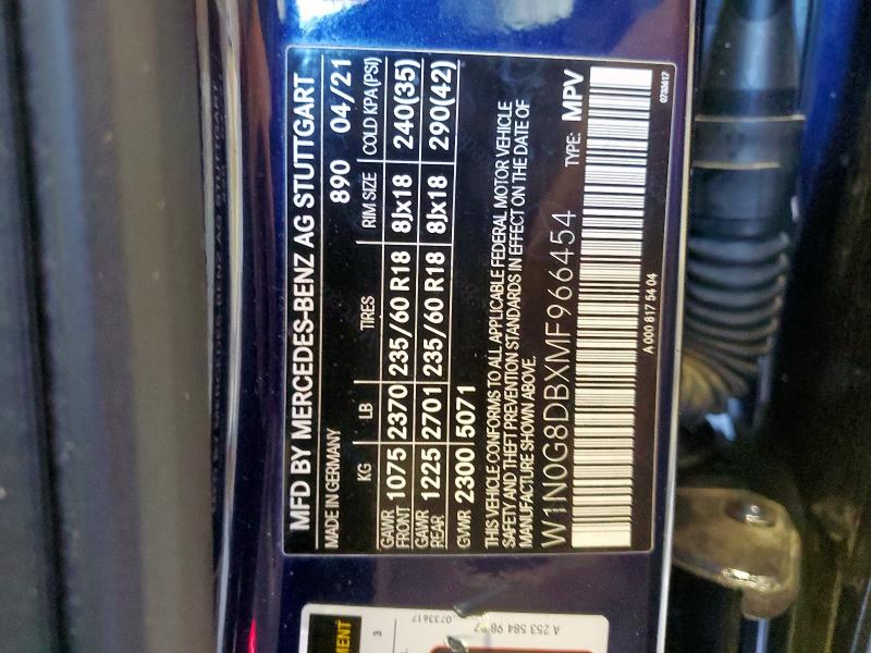 Aukcja sprzedaży 2021 Mercedes-benz Glc, vin: W1N0G8DBXMF966454, numer aukcji: 90628955