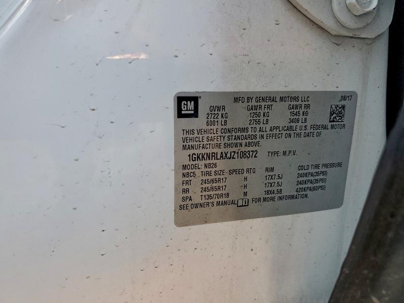 Aukcja sprzedaży 2018 Gmc Acadia, vin: 1GKKNRLAXJZ108372, numer aukcji: 93618165