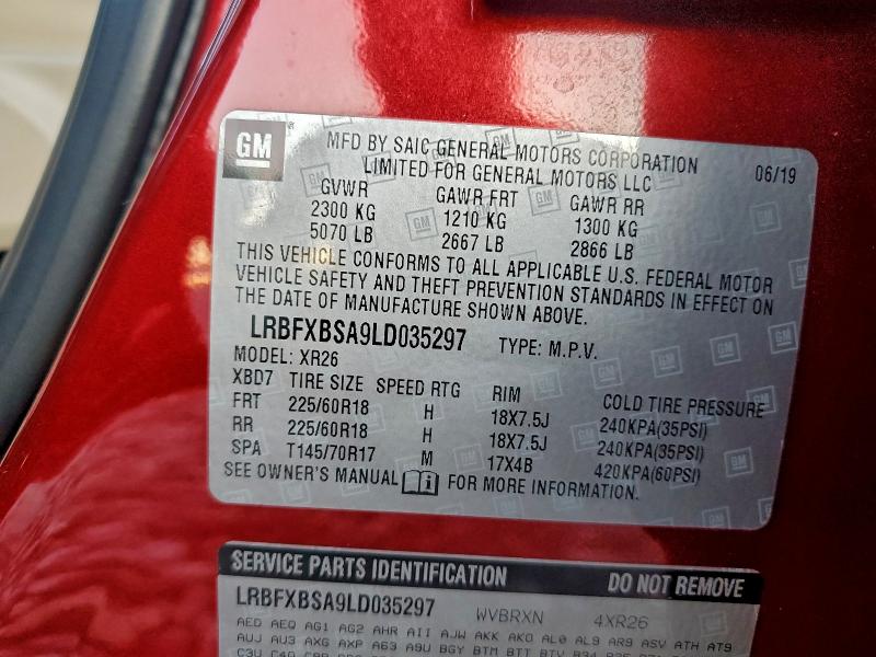 94330085 :رقم المزاد ، LRBFXBSA9LD035297 vin ، 2020 Buick Envision P مزاد بيع