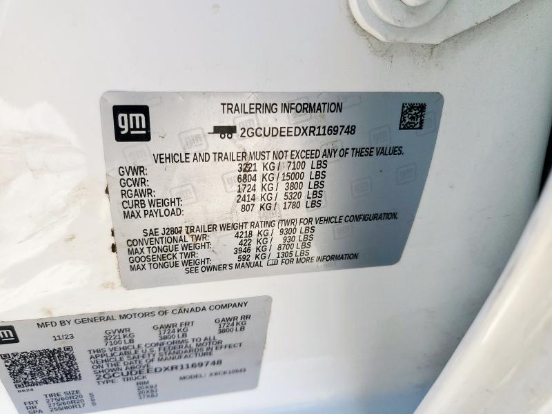 2024 Chevrolet Silverado მანქანა იყიდება აუქციონზე, vin: 2GCUDEEDXR1169748, აუქციონის ნომერი: 90301115