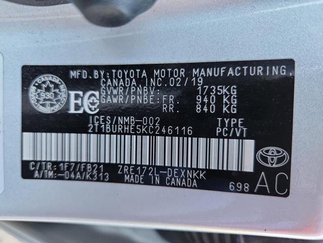2019 Toyota Corolla მანქანა იყიდება აუქციონზე, vin: 2T1BURHE5KC246116, აუქციონის ნომერი: 91467555