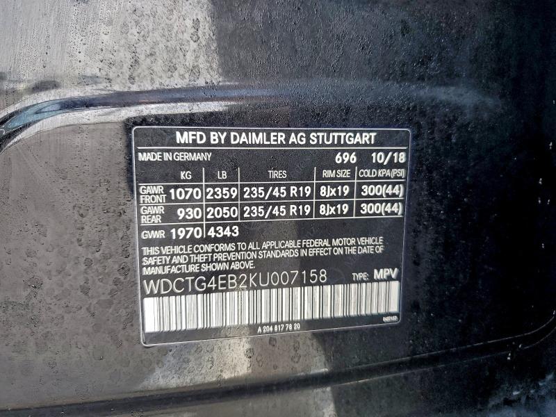 Aukcja sprzedaży 2019 Mercedes-benz Gla 250, vin: WDCTG4EB2KU007158, numer aukcji: 93614945