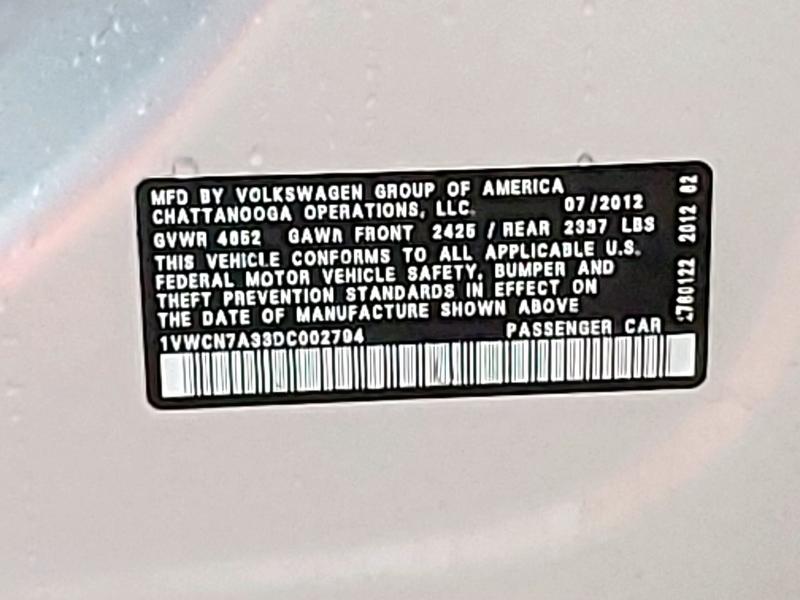 Продаж на аукціоні авто 2013 Volkswagen Passat Sel, vin: 1VWCN7A33DC002794, номер лоту: 93655925