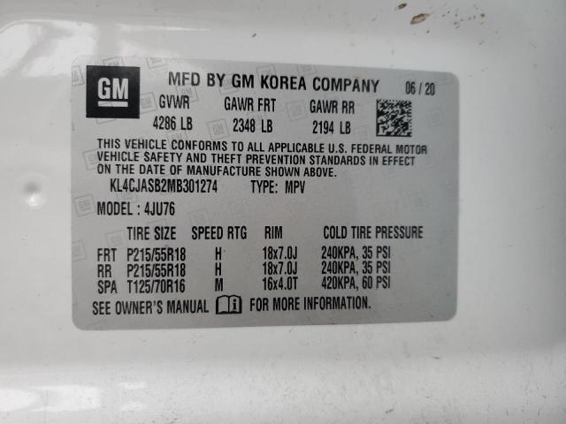 93495475 :رقم المزاد ، KL4CJASB2MB301274 vin ، 2021 Buick Encore مزاد بيع
