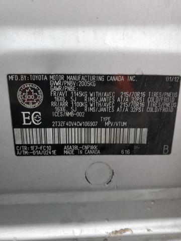 91339175 :رقم المزاد ، 2T3ZF4DV4CW106907 vin ، 2012 Toyota Rav4 مزاد بيع