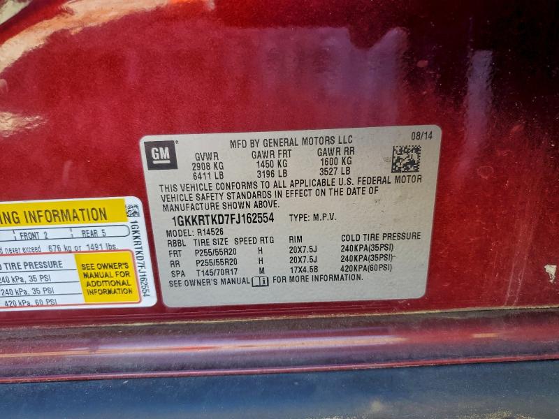 94332715 :رقم المزاد ، 1GKKRTKD7FJ162554 vin ، 2015 Gmc Acadia مزاد بيع