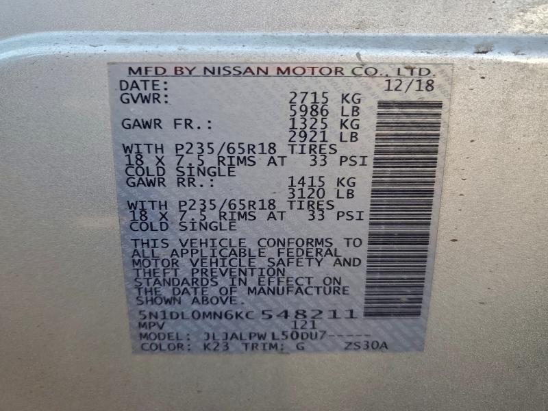 94685935 :رقم المزاد ، 5N1DL0MN6KC548211 vin ، 2019 Infiniti Qx60 مزاد بيع