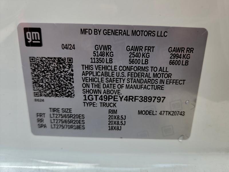 Продаж на аукціоні авто 2024 Gmc Sierra K25, vin: 1GT49PEY4RF389797, номер лоту: 93196105