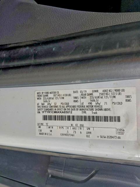 Продажа на аукционе авто 2019 Ford Transit T-, vin: 1FTYR1CM6KKA85012, номер лота: 94307325